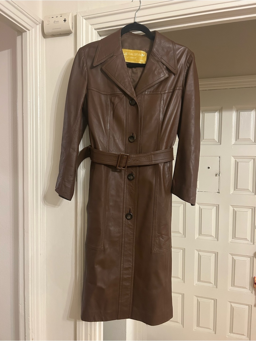 Made in Spain Brown Leather Belted Coat